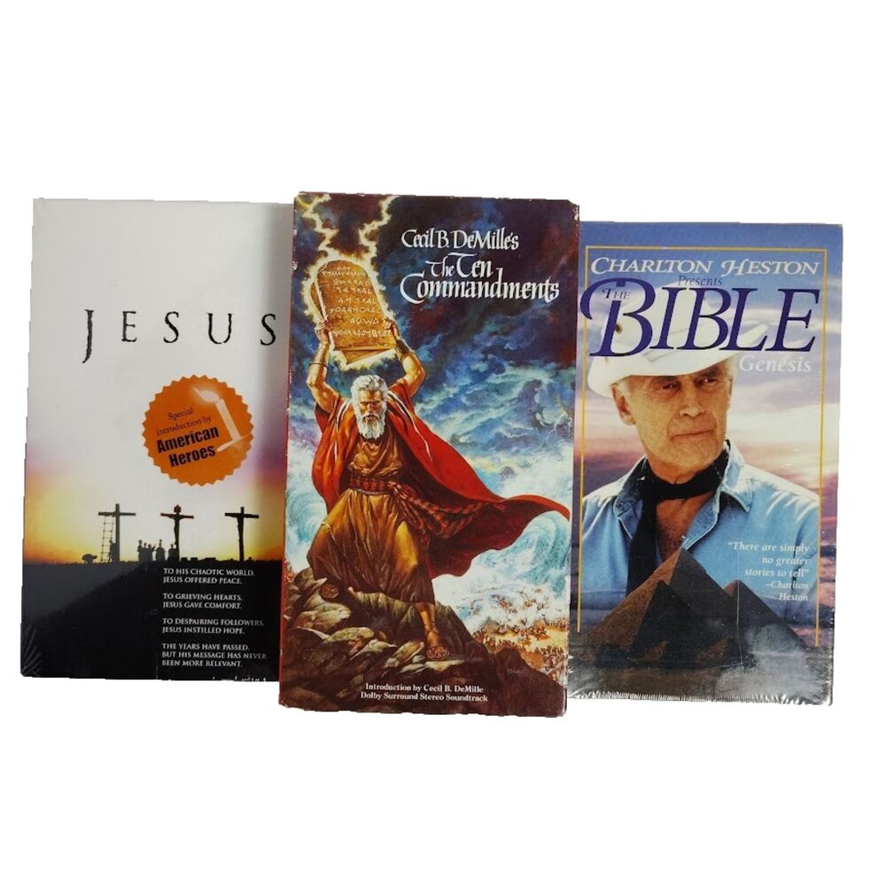 Religious Epic VHS Lot: The Ten Commandments, The Bible Genesis, Jesus Film